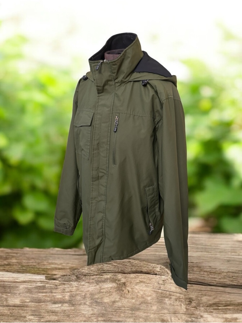 Swiss Tech Olive Hooded Rain Jacket